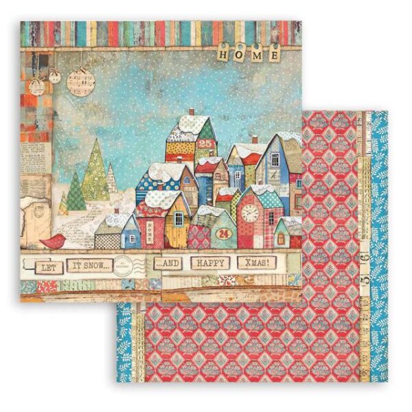 Stamperia Christmas Patchwork houses 12x12 inch SBB805